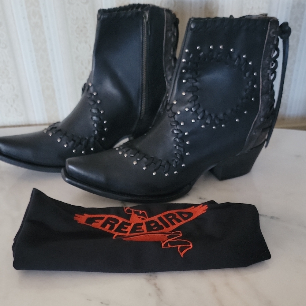Freebird Black Ankle Boots with Studded Design